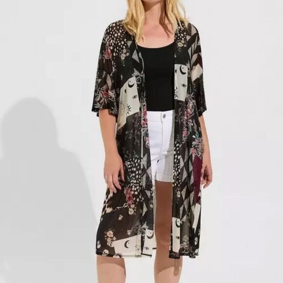 torrid Tops - Torrid Mixed Print Floral Animal Print Moon Sheer Kimono Top